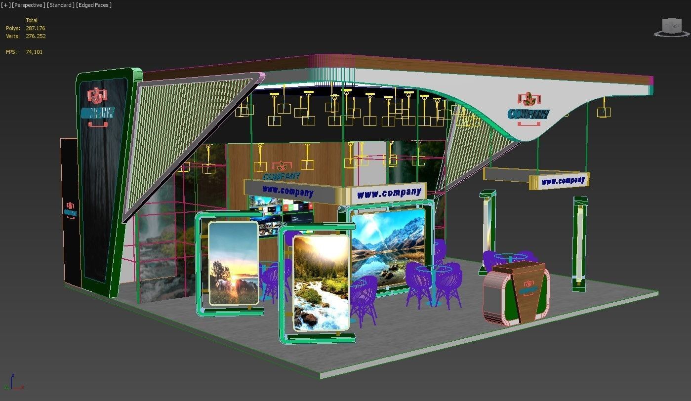 Booth Exhibition Stand Stall 10x10m Height 500 cm 3 Side Open 3D model_8