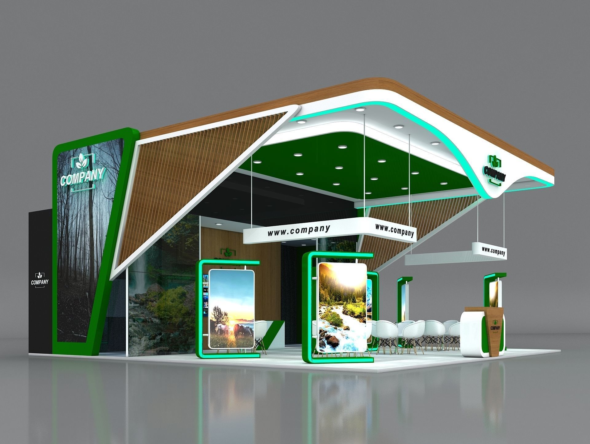Booth Exhibition Stand Stall 10x10m Height 500 cm 3 Side Open 3D model_1