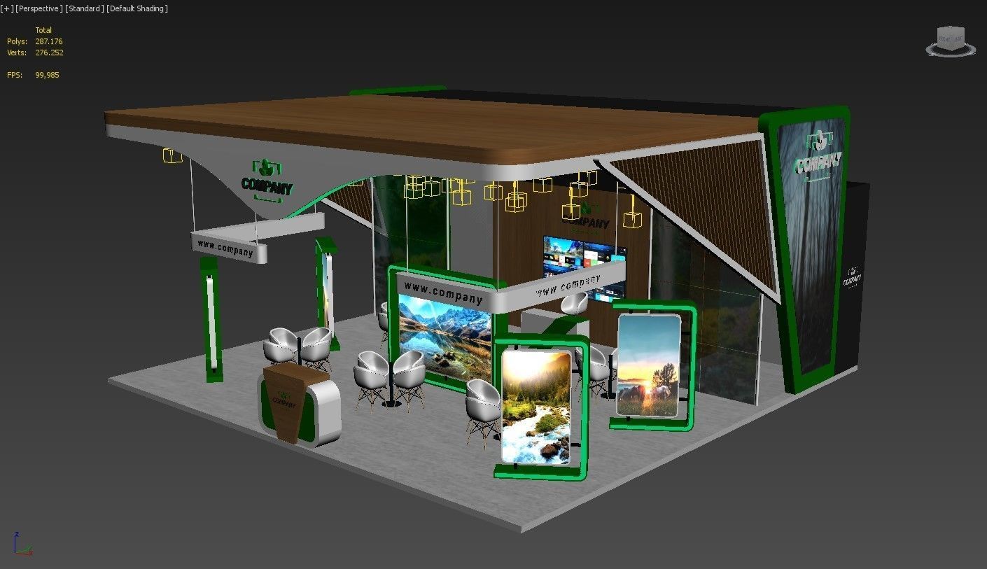 Booth Exhibition Stand Stall 10x10m Height 500 cm 3 Side Open 3D model_6