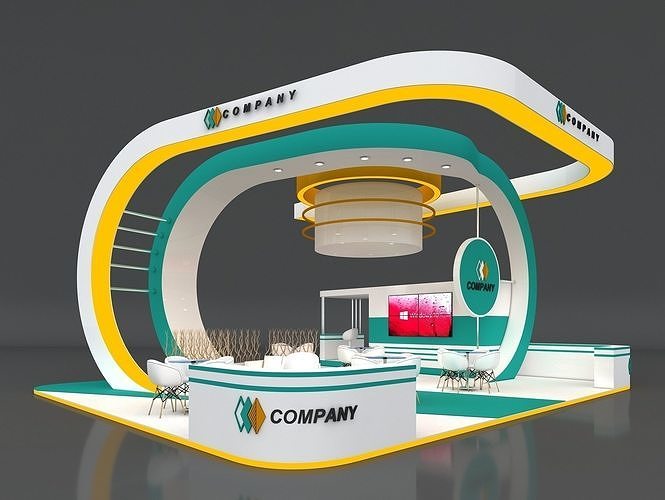 Exhibition Stand Stall 9x9m Height 500 cm 4 Side Open 3D model