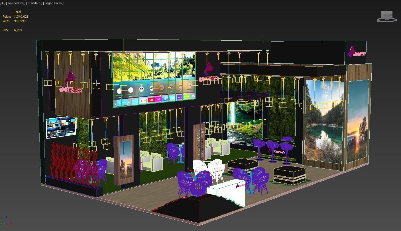 Exhibition Stand Booth Stall 12x8m Height 550cm 2 Side Open 3D model_7