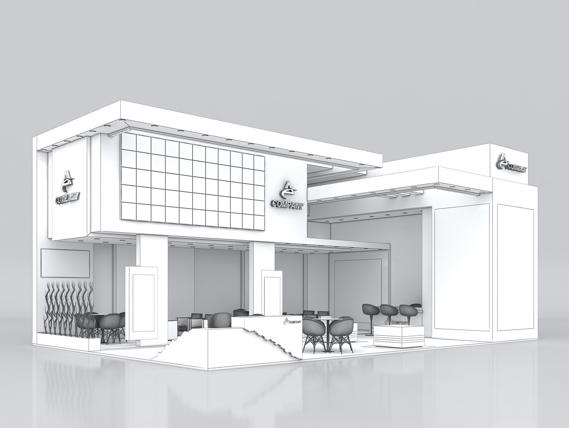 Exhibition Stand Booth Stall 12x8m Height 550cm 2 Side Open 3D model_4