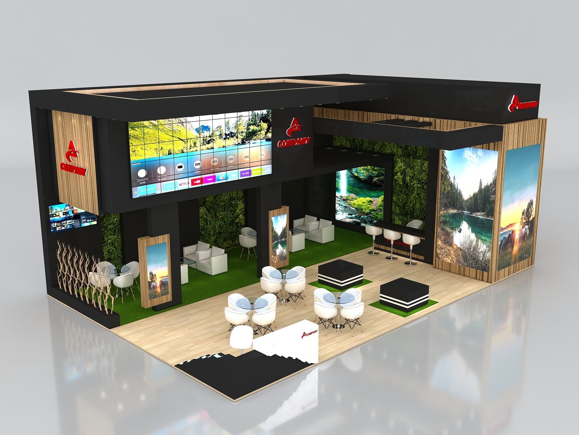 Exhibition Stand Booth Stall 12x8m Height 550cm 2 Side Open 3D model_3