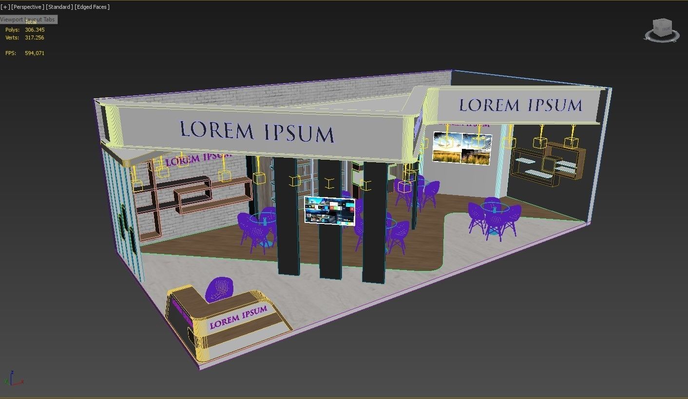 Exhibition Stand Booth Stall 12x6m Height 500cm 2 Side Open 3D model_9