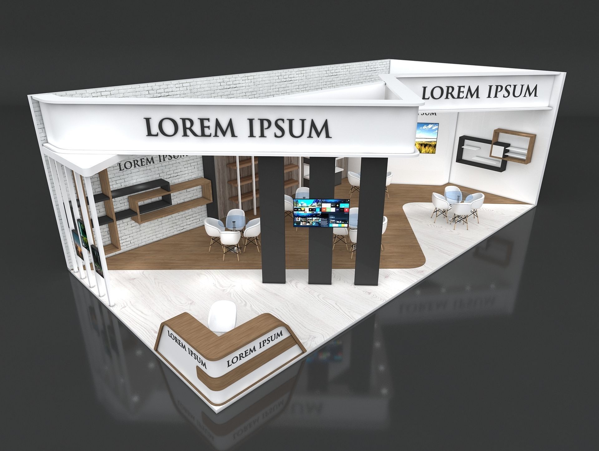 Exhibition Stand Booth Stall 12x6m Height 500cm 2 Side Open 3D model_5