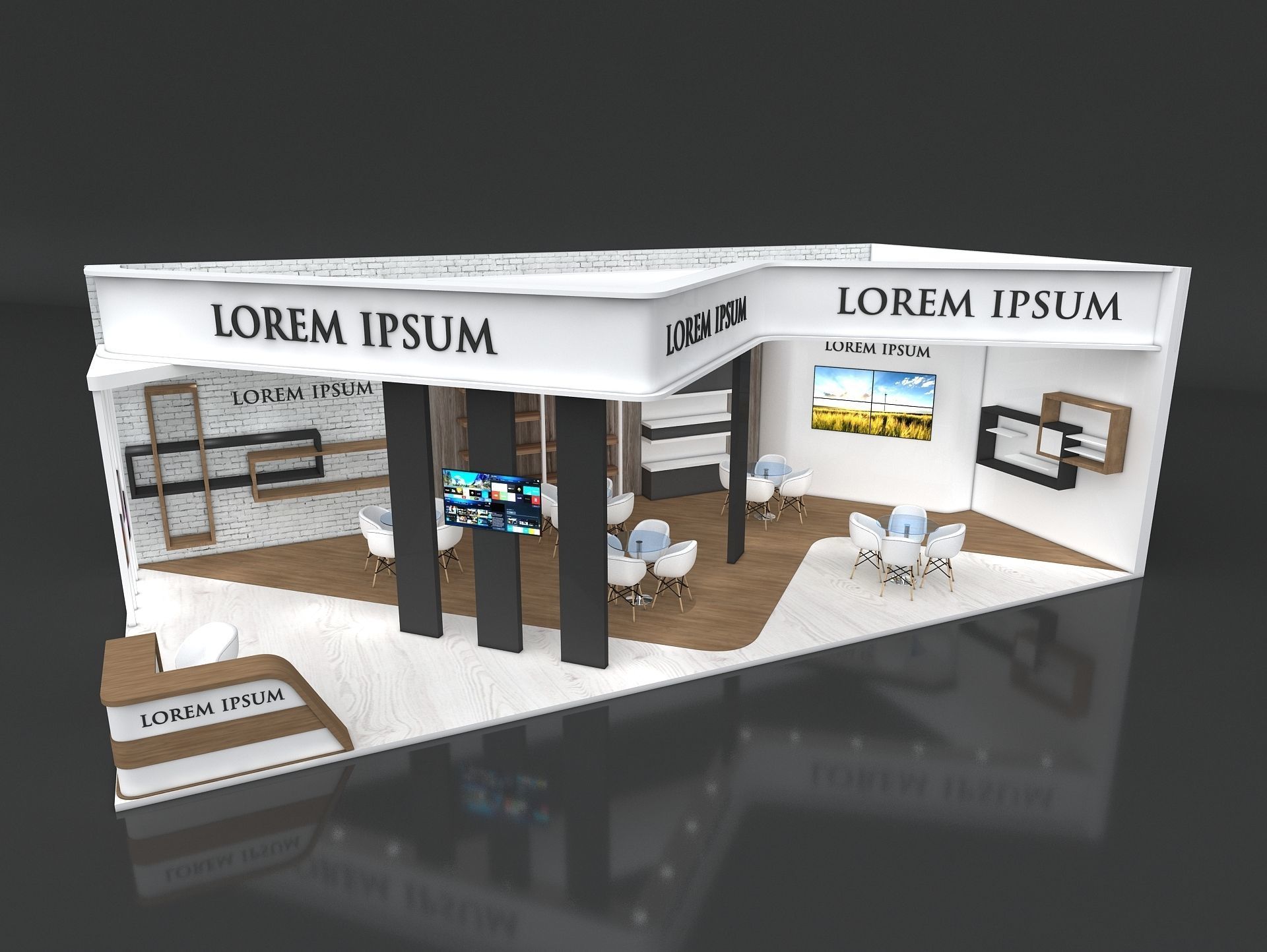 Exhibition Stand Booth Stall 12x6m Height 500cm 2 Side Open 3D model_4