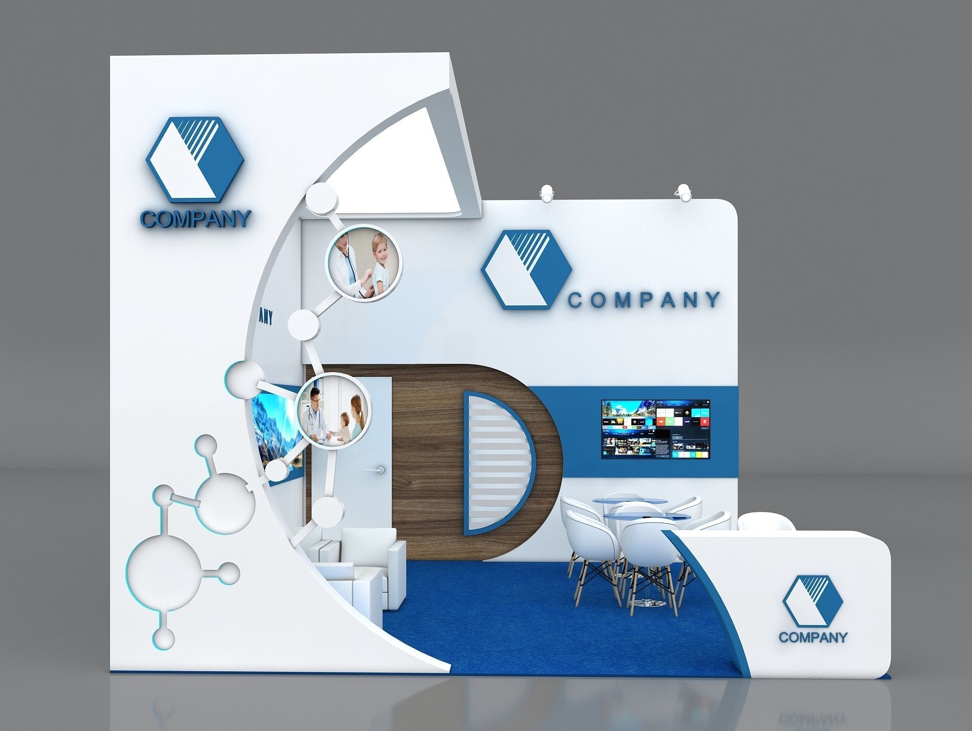 Booth Exhibition Stand Stall 8x5m Height 400 cm 2 Side Open 3D model_1