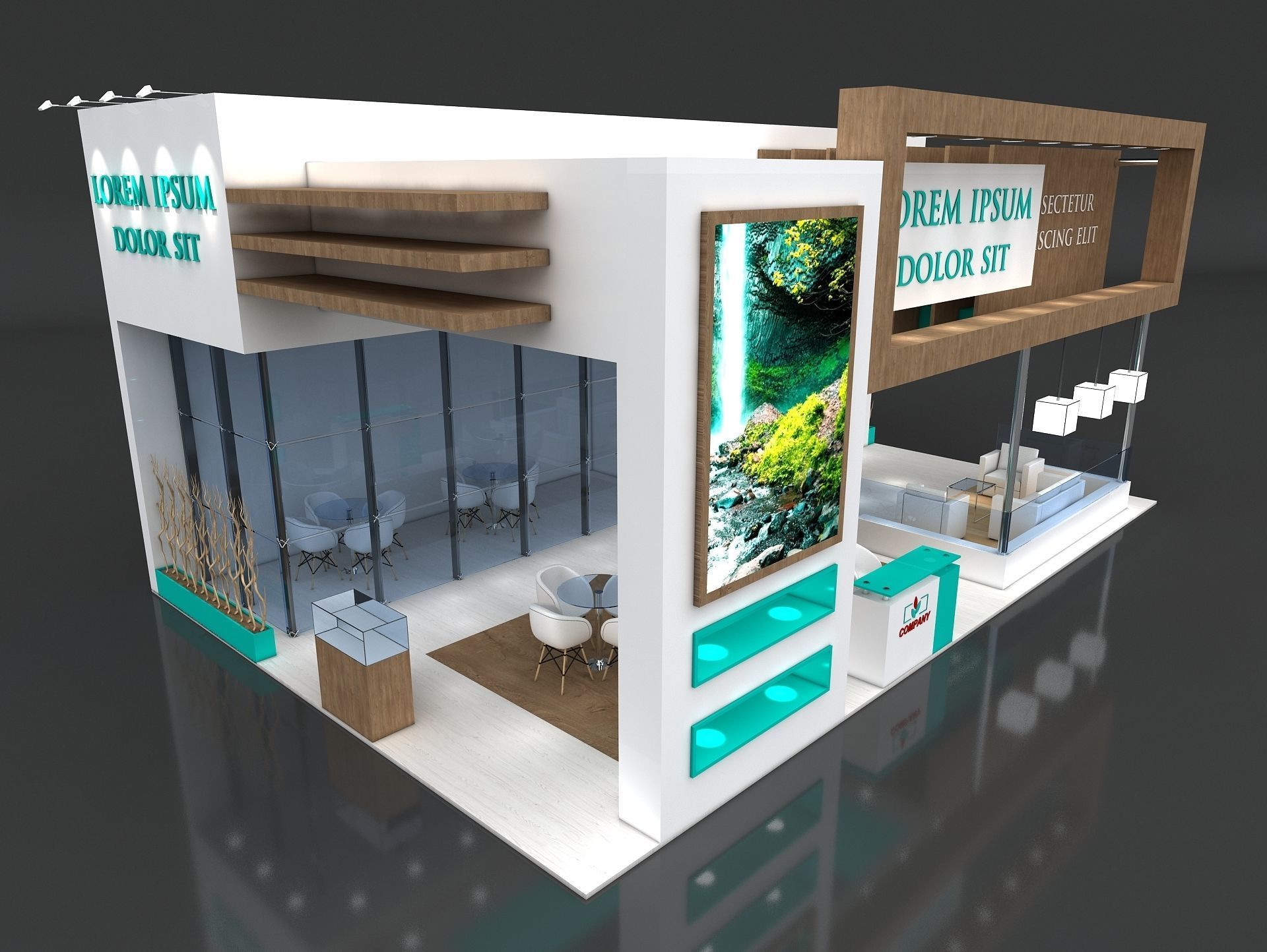 Exhibition Stand Booth Stall 11x7m Height 500cm 3 Side Open 3D model_3