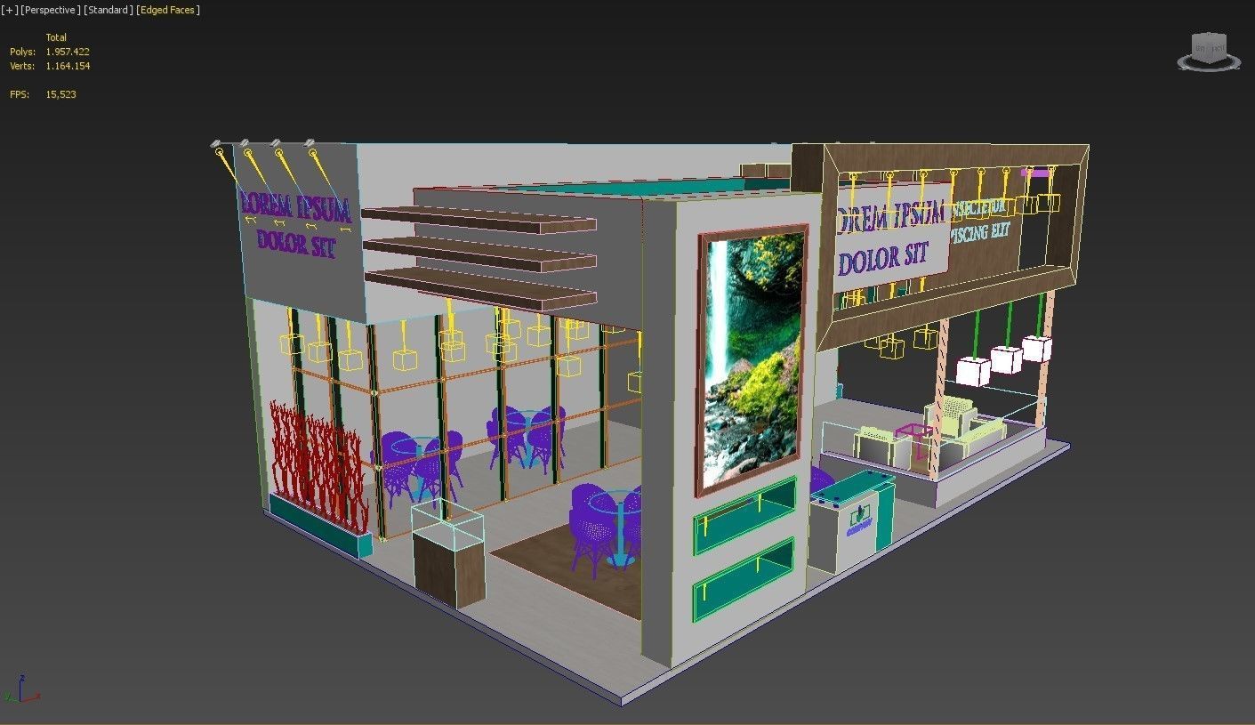 Exhibition Stand Booth Stall 11x7m Height 500cm 3 Side Open 3D model_9