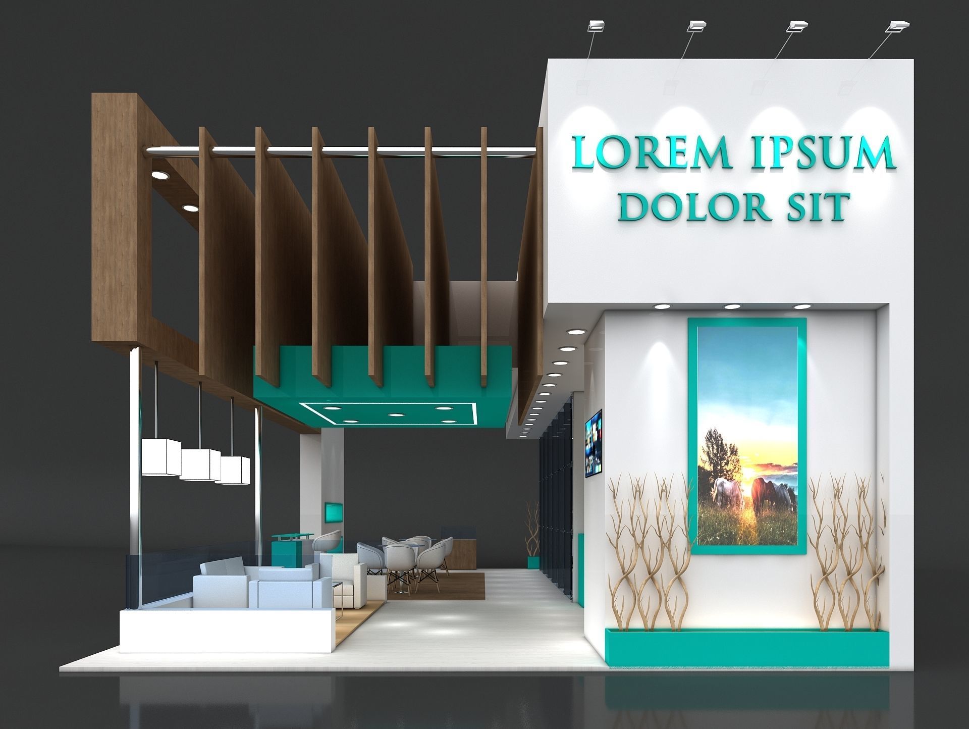 Exhibition Stand Booth Stall 11x7m Height 500cm 3 Side Open 3D model_6