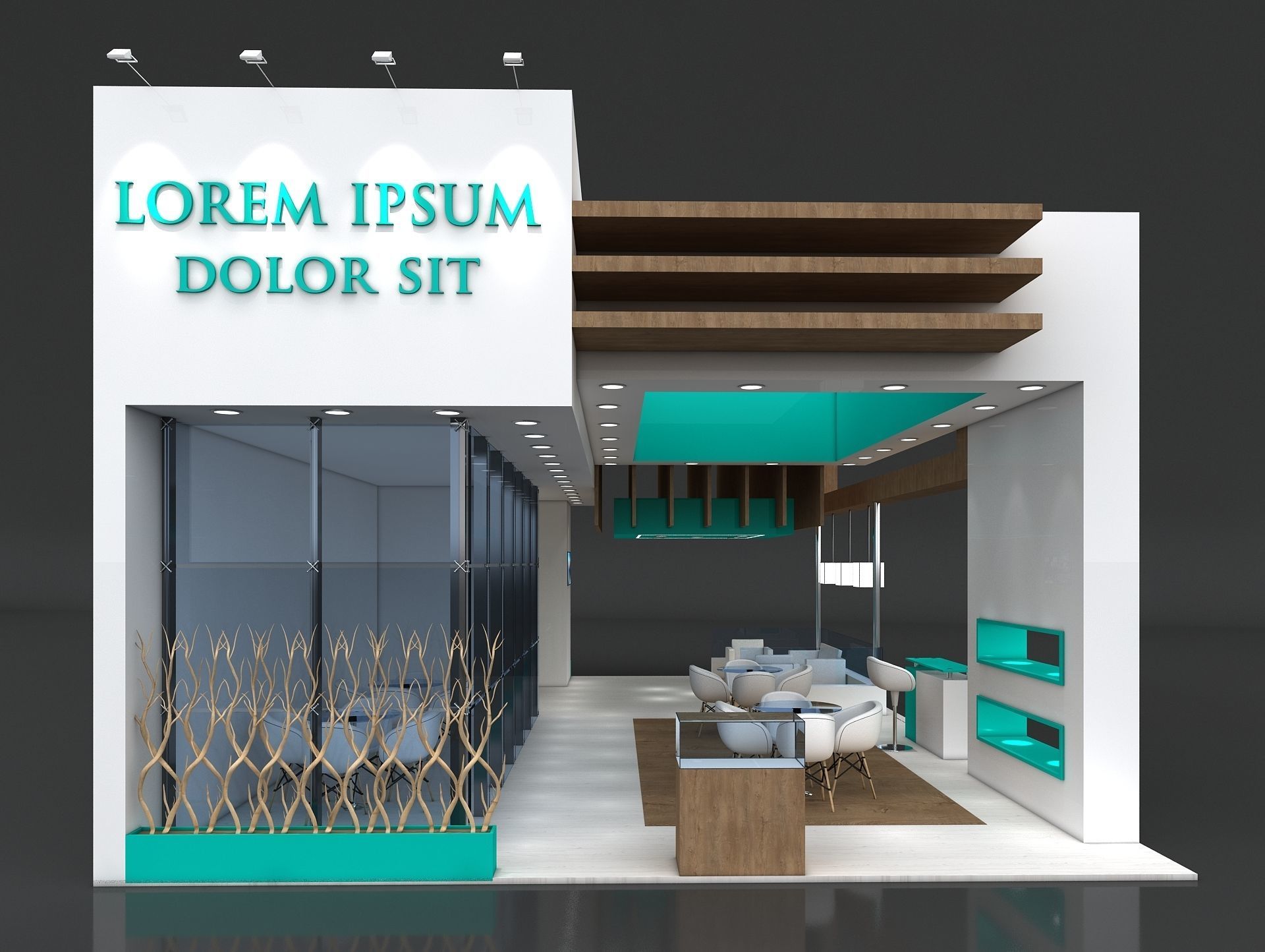 Exhibition Stand Booth Stall 11x7m Height 500cm 3 Side Open 3D model_5