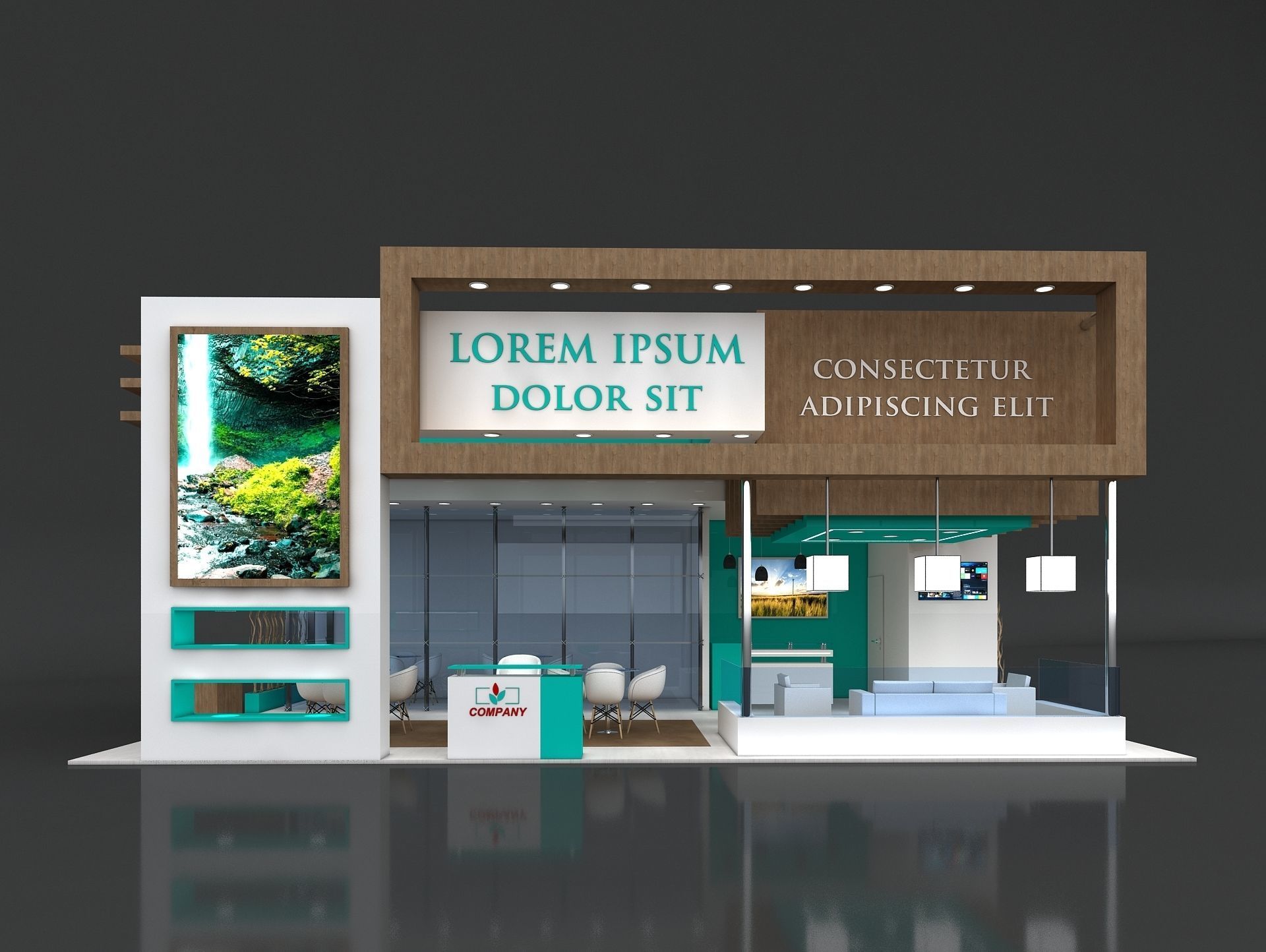 Exhibition Stand Booth Stall 11x7m Height 500cm 3 Side Open 3D model_2