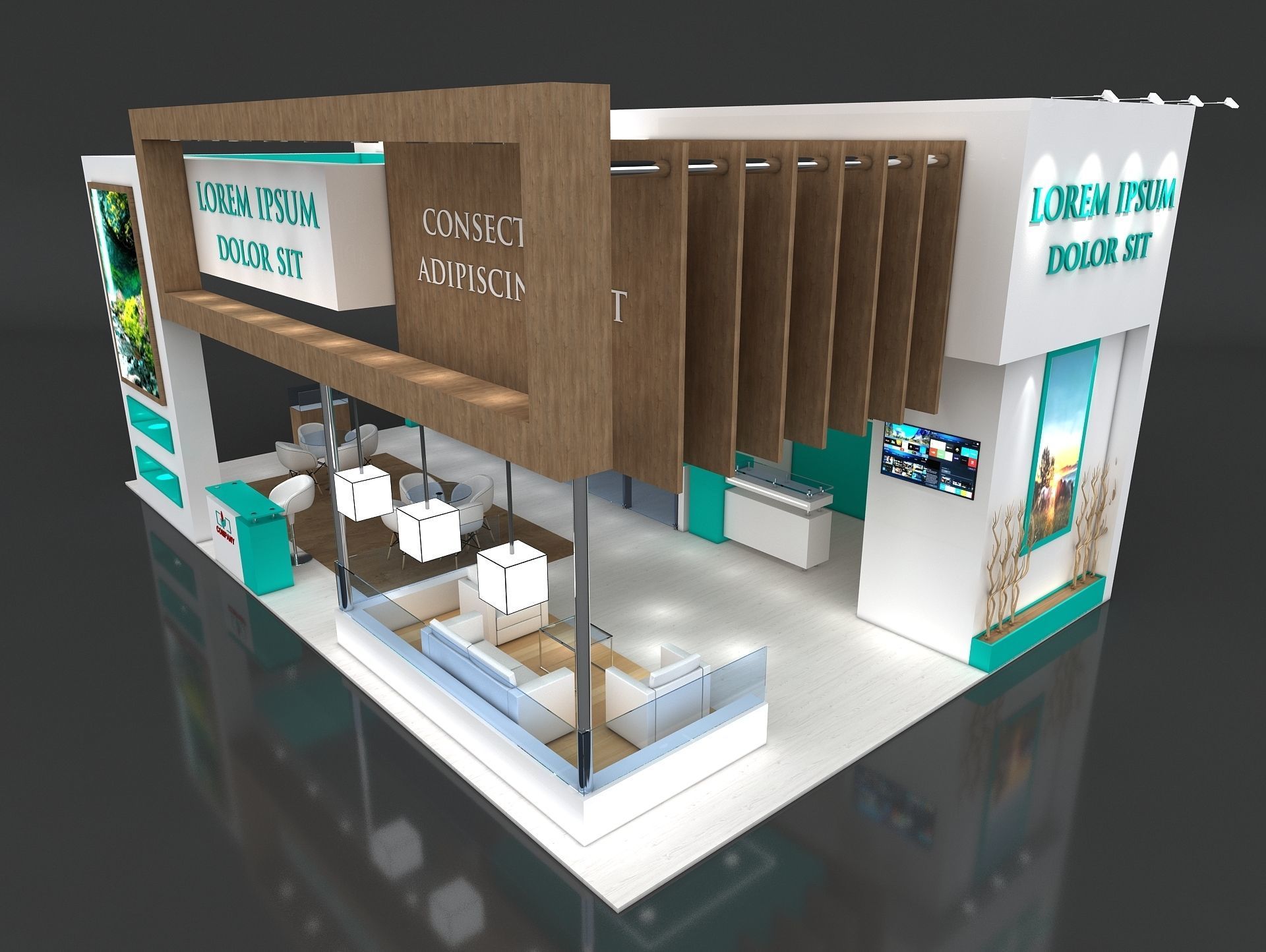 Exhibition Stand Booth Stall 11x7m Height 500cm 3 Side Open 3D model_4