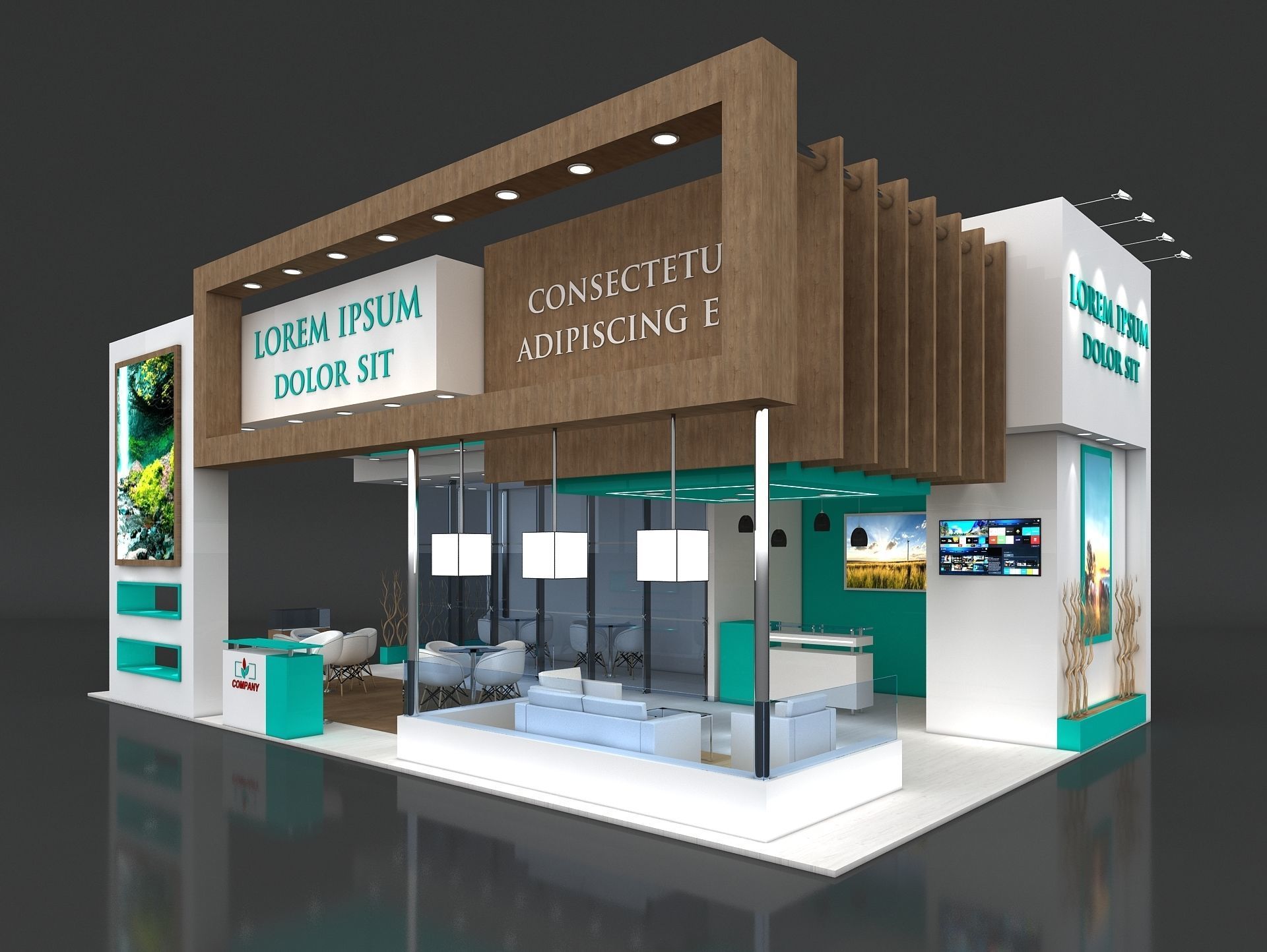 Exhibition Stand Booth Stall 11x7m Height 500cm 3 Side Open 3D model_1