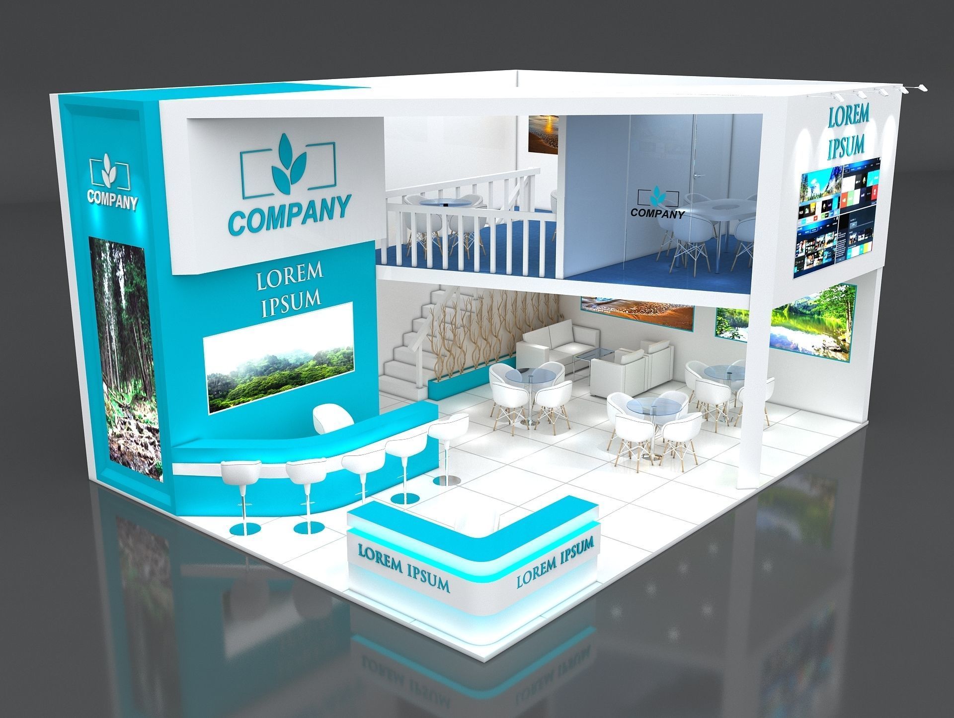 Exhibition Stand Booth Stall 9x7m Height 500cm 2 Side Open 3D model_3