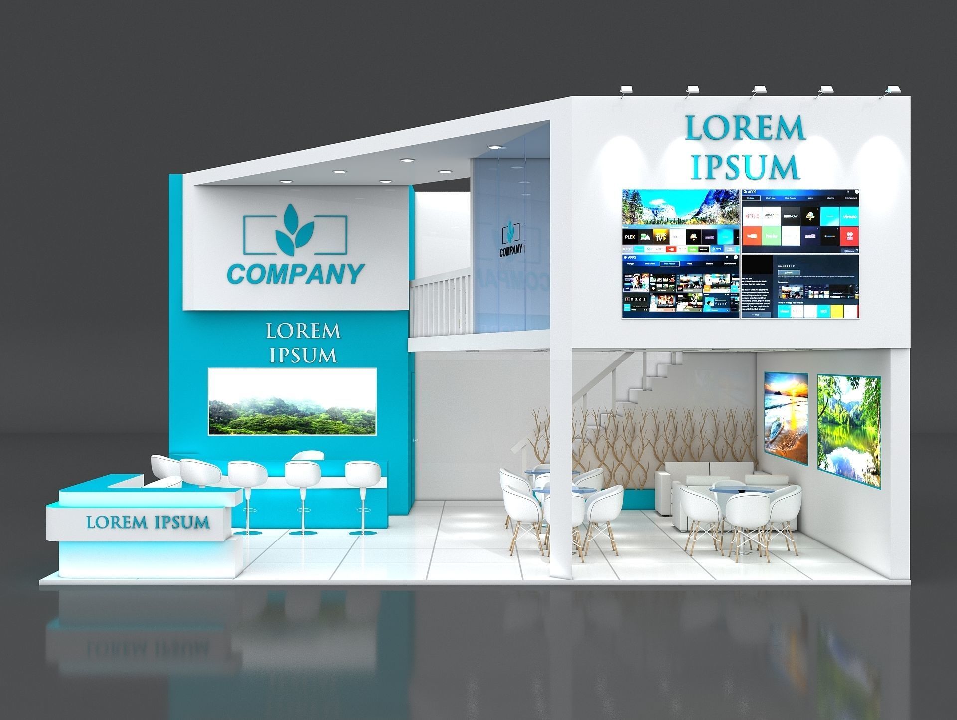 Exhibition Stand Booth Stall 9x7m Height 500cm 2 Side Open 3D model_1