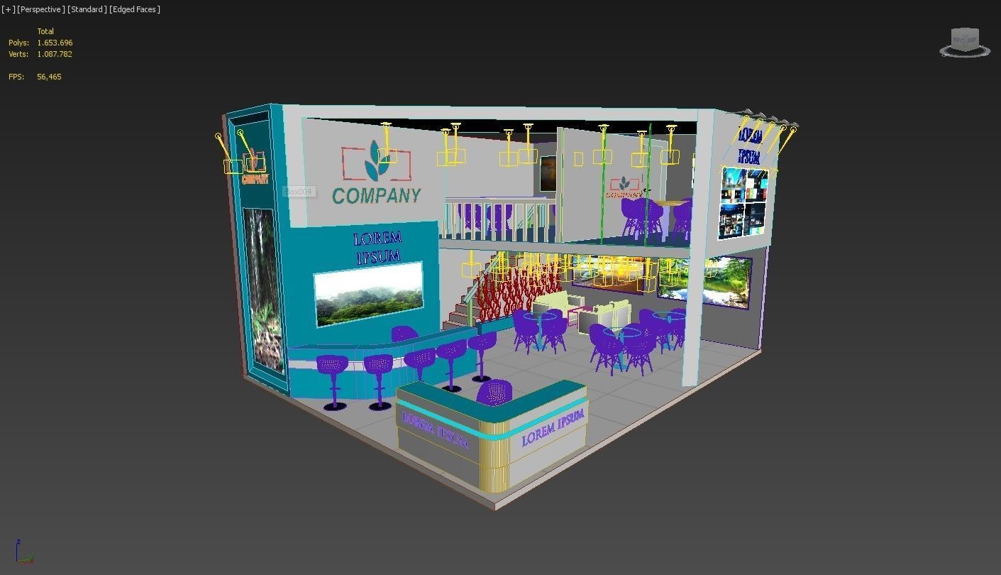 Exhibition Stand Booth Stall 9x7m Height 500cm 2 Side Open 3D model_7