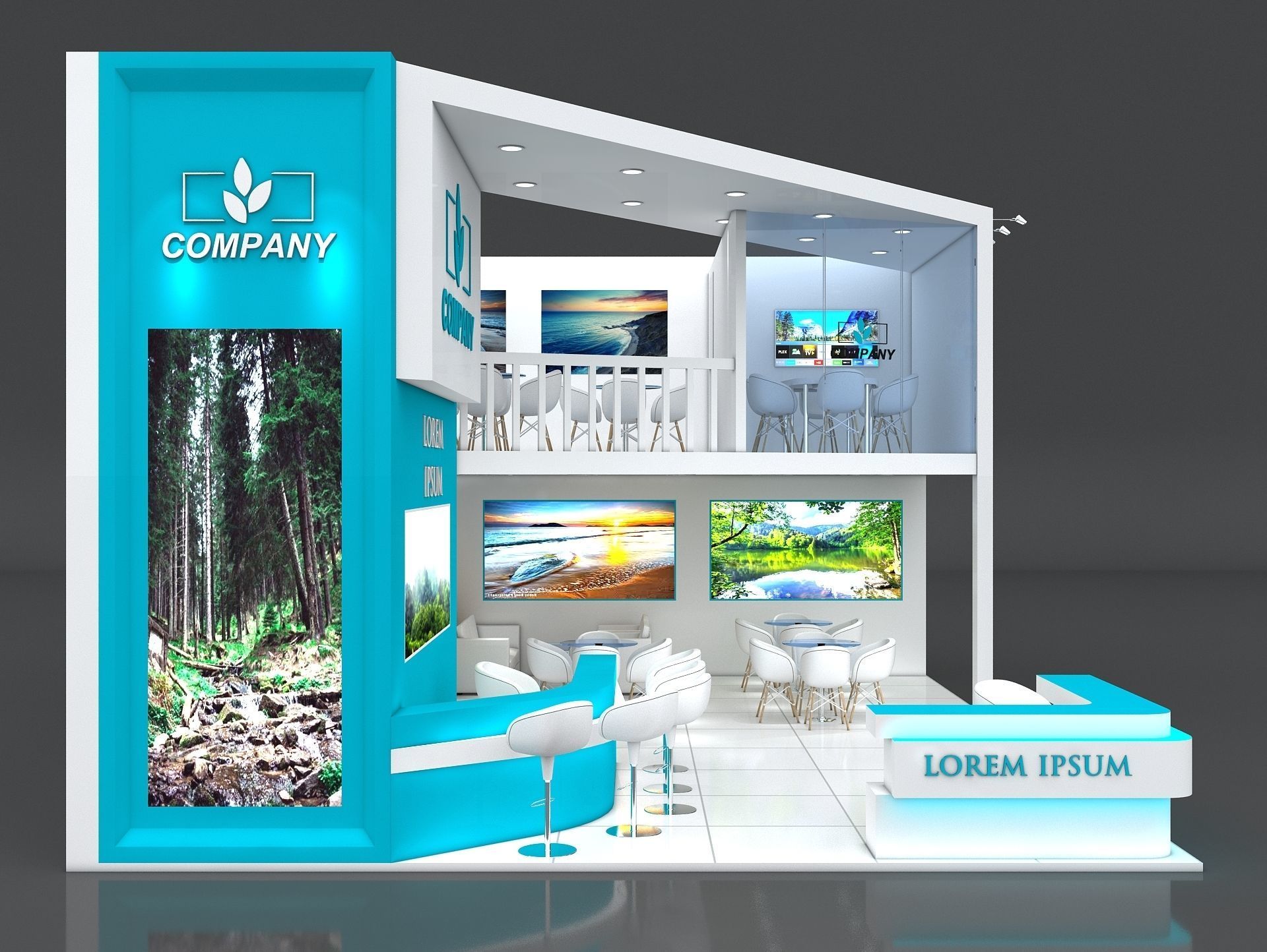 Exhibition Stand Booth Stall 9x7m Height 500cm 2 Side Open 3D model_2