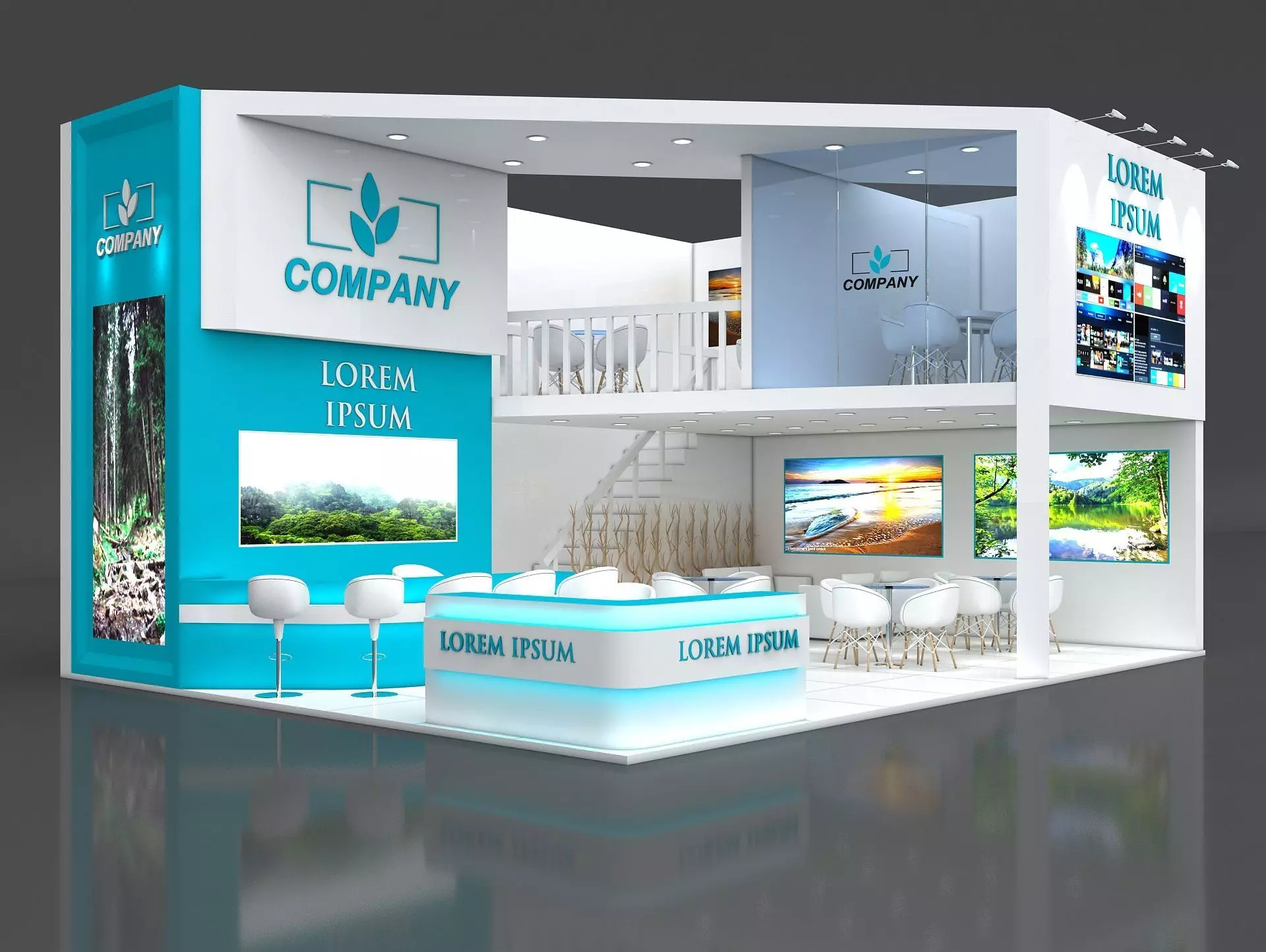 Exhibition Stand Booth Stall 9x7m Height 500cm 2 Side Open 3D model_0