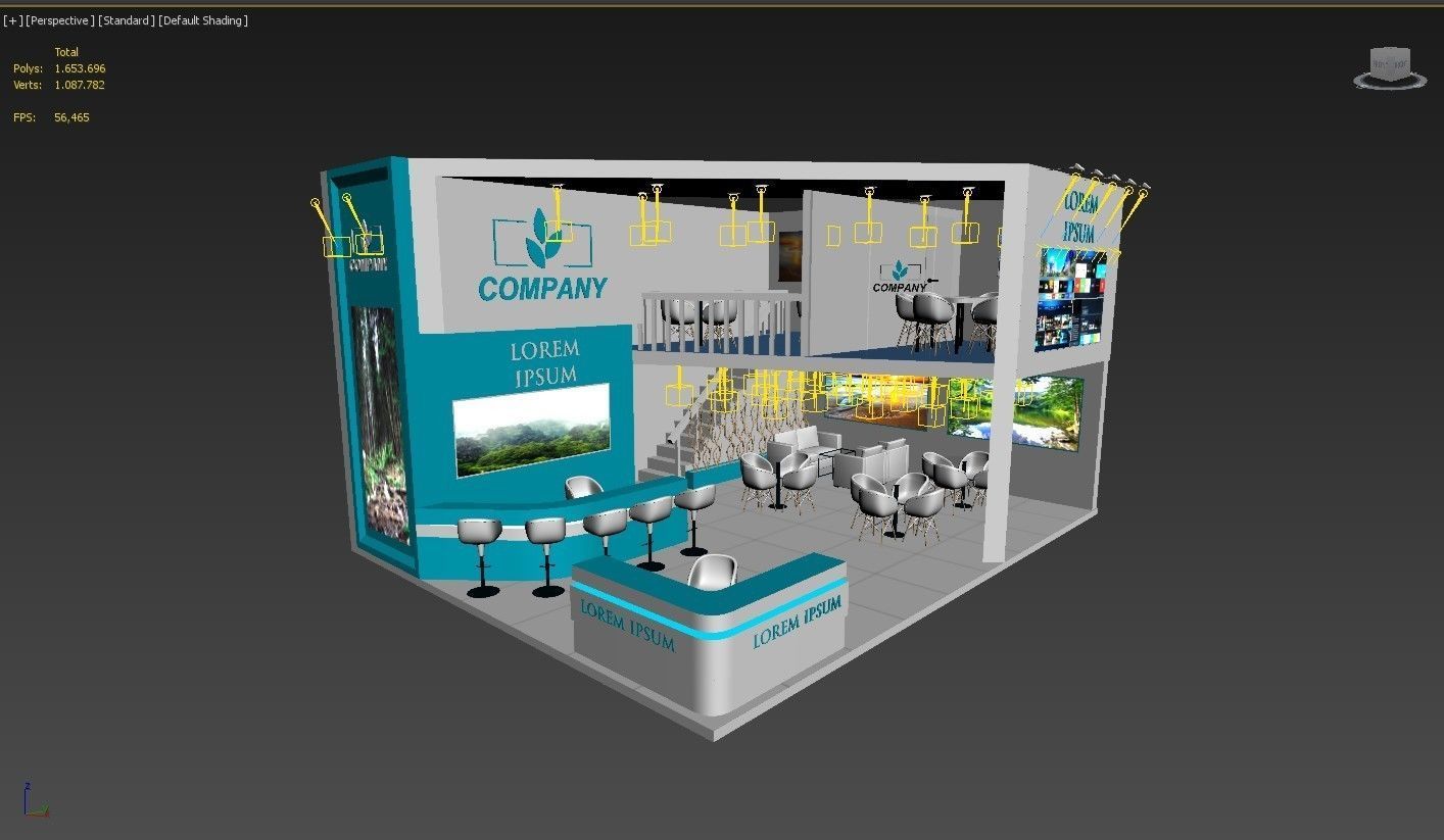 Exhibition Stand Booth Stall 9x7m Height 500cm 2 Side Open 3D model_5