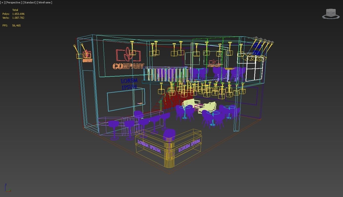 Exhibition Stand Booth Stall 9x7m Height 500cm 2 Side Open 3D model_6