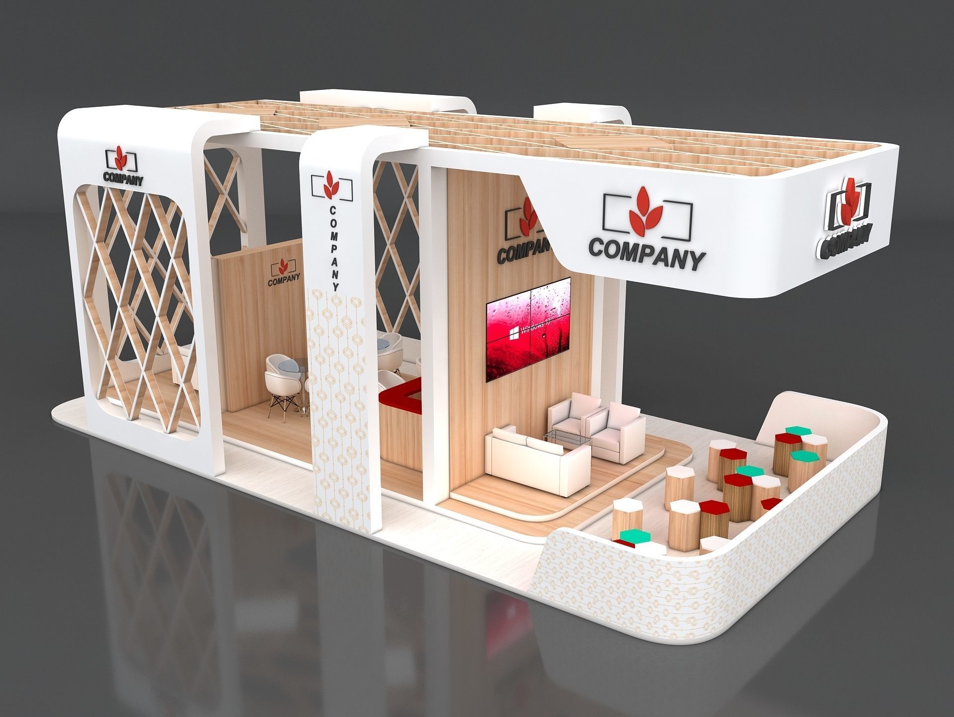 Exhibition Stand Booth Stall 12x5m Height 500cm 4 Side Open 3D model_4