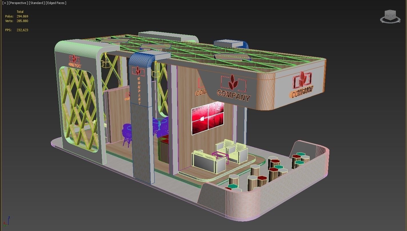 Exhibition Stand Booth Stall 12x5m Height 500cm 4 Side Open 3D model_10