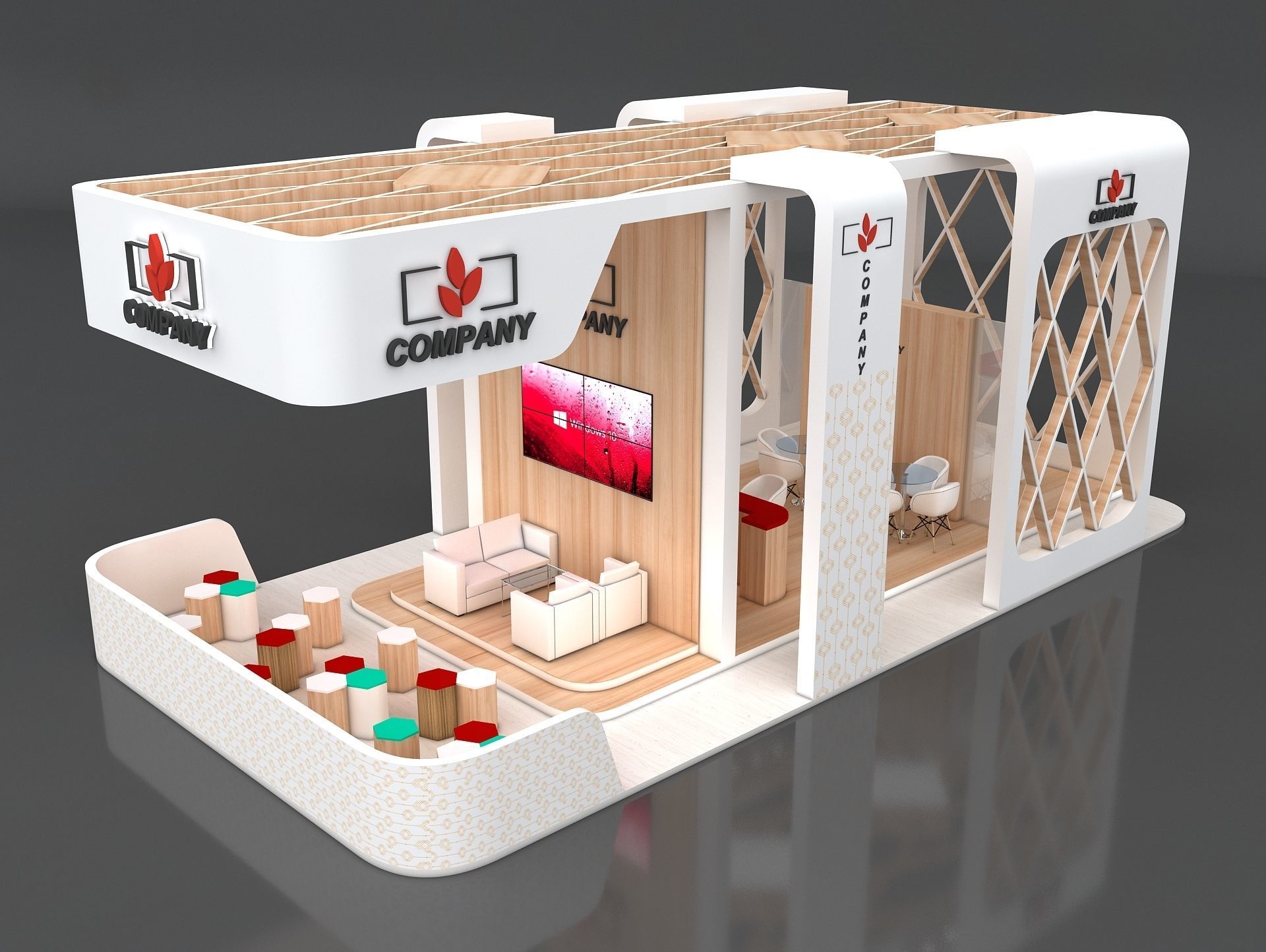 Exhibition Stand Booth Stall 12x5m Height 500cm 4 Side Open 3D model_3