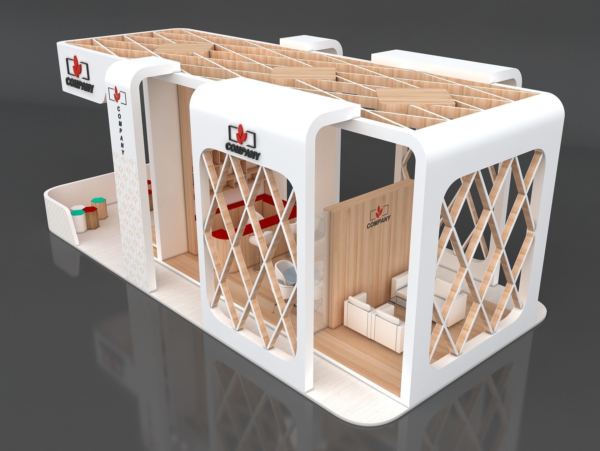 Exhibition Stand Booth Stall 12x5m Height 500cm 4 Side Open 3D model_7