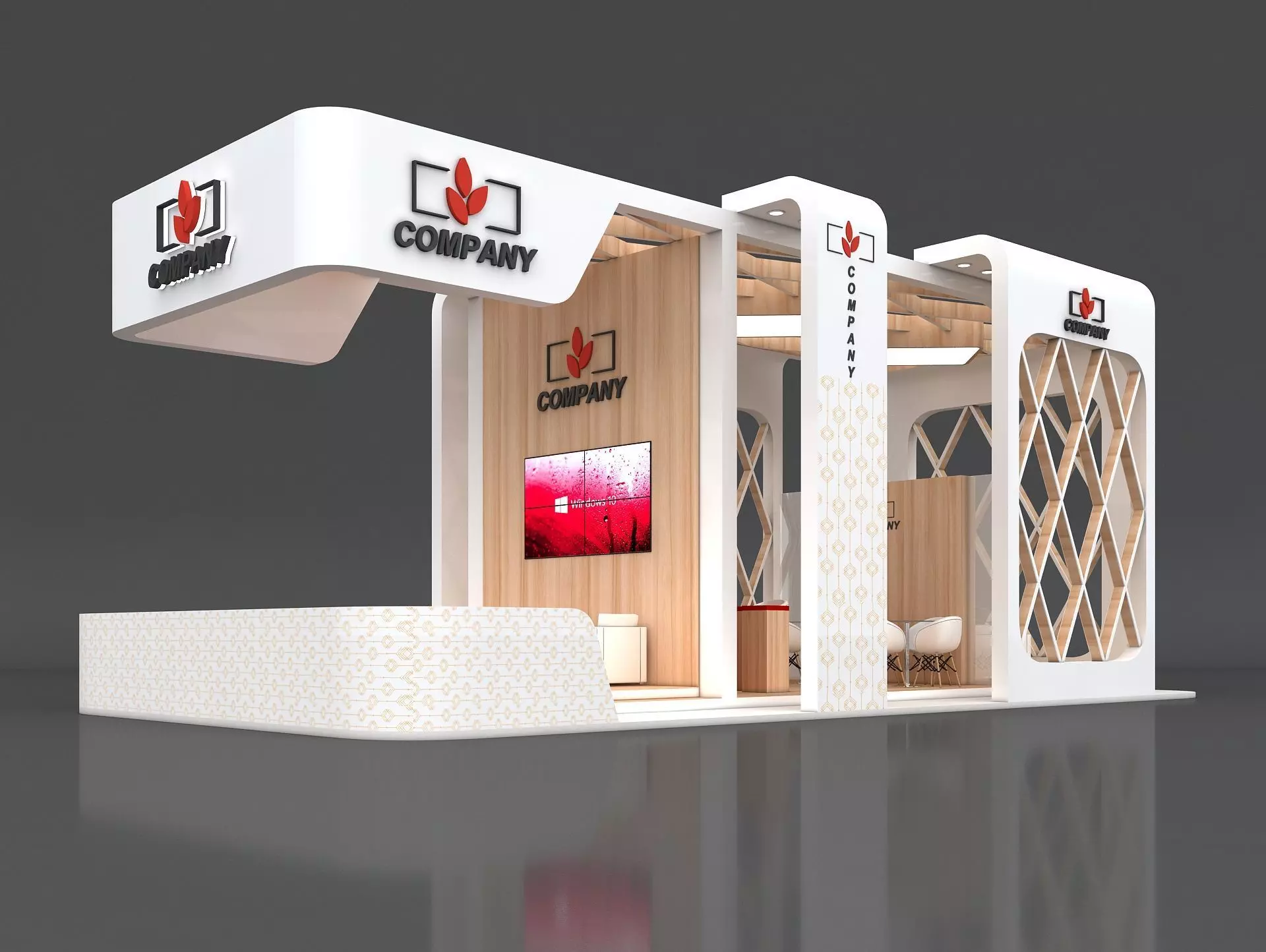 Exhibition Stand Booth Stall 12x5m Height 500cm 4 Side Open 3D model_0