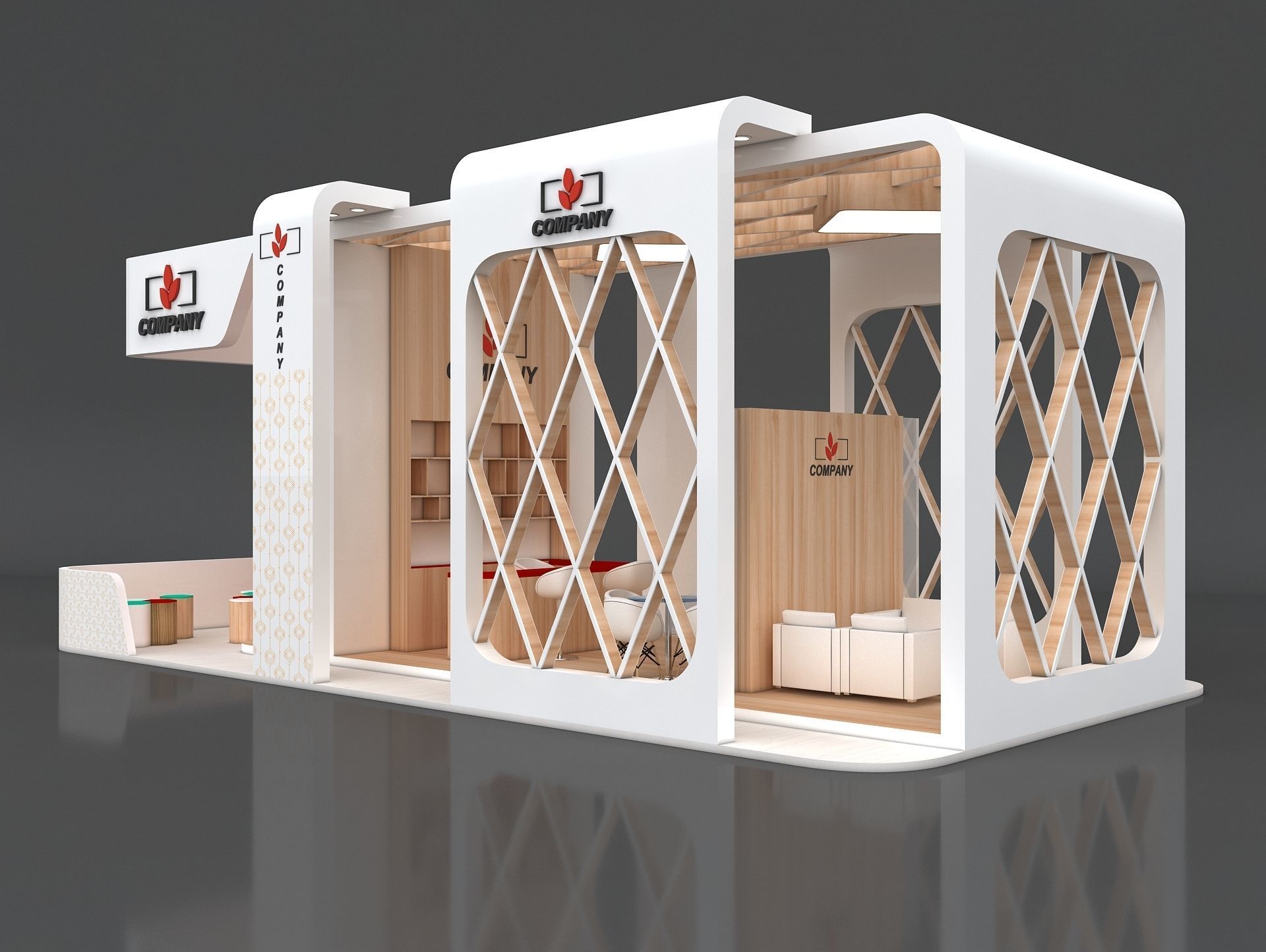 Exhibition Stand Booth Stall 12x5m Height 500cm 4 Side Open 3D model_6