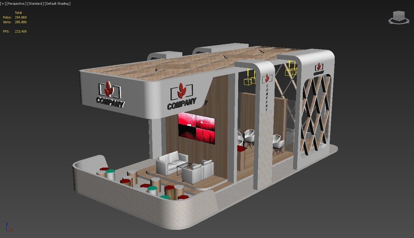Exhibition Stand Booth Stall 12x5m Height 500cm 4 Side Open 3D model_8