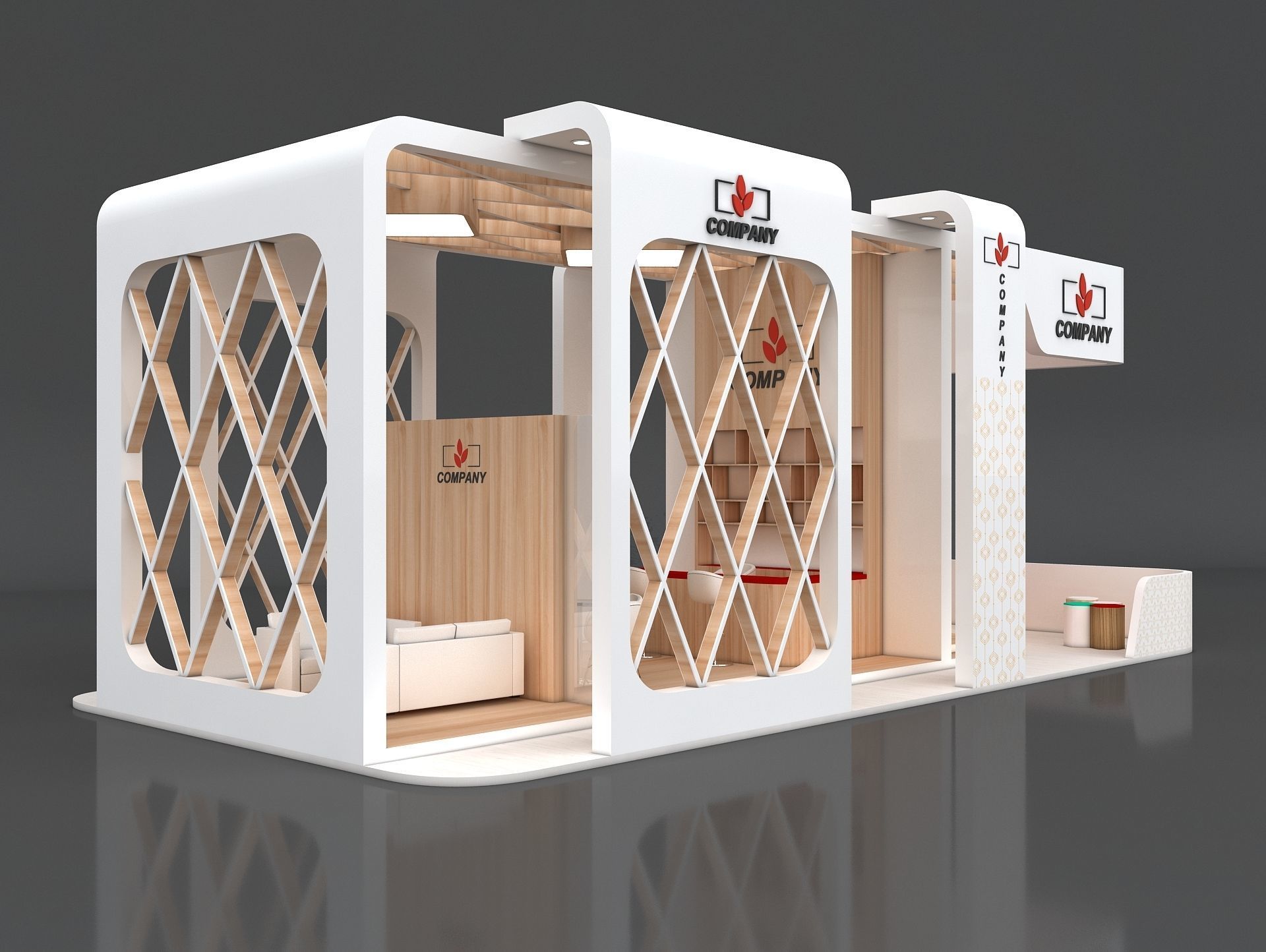 Exhibition Stand Booth Stall 12x5m Height 500cm 4 Side Open 3D model_5