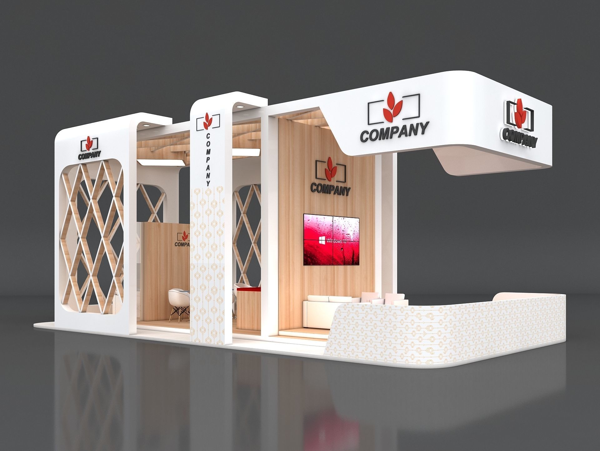 Exhibition Stand Booth Stall 12x5m Height 500cm 4 Side Open 3D model_1