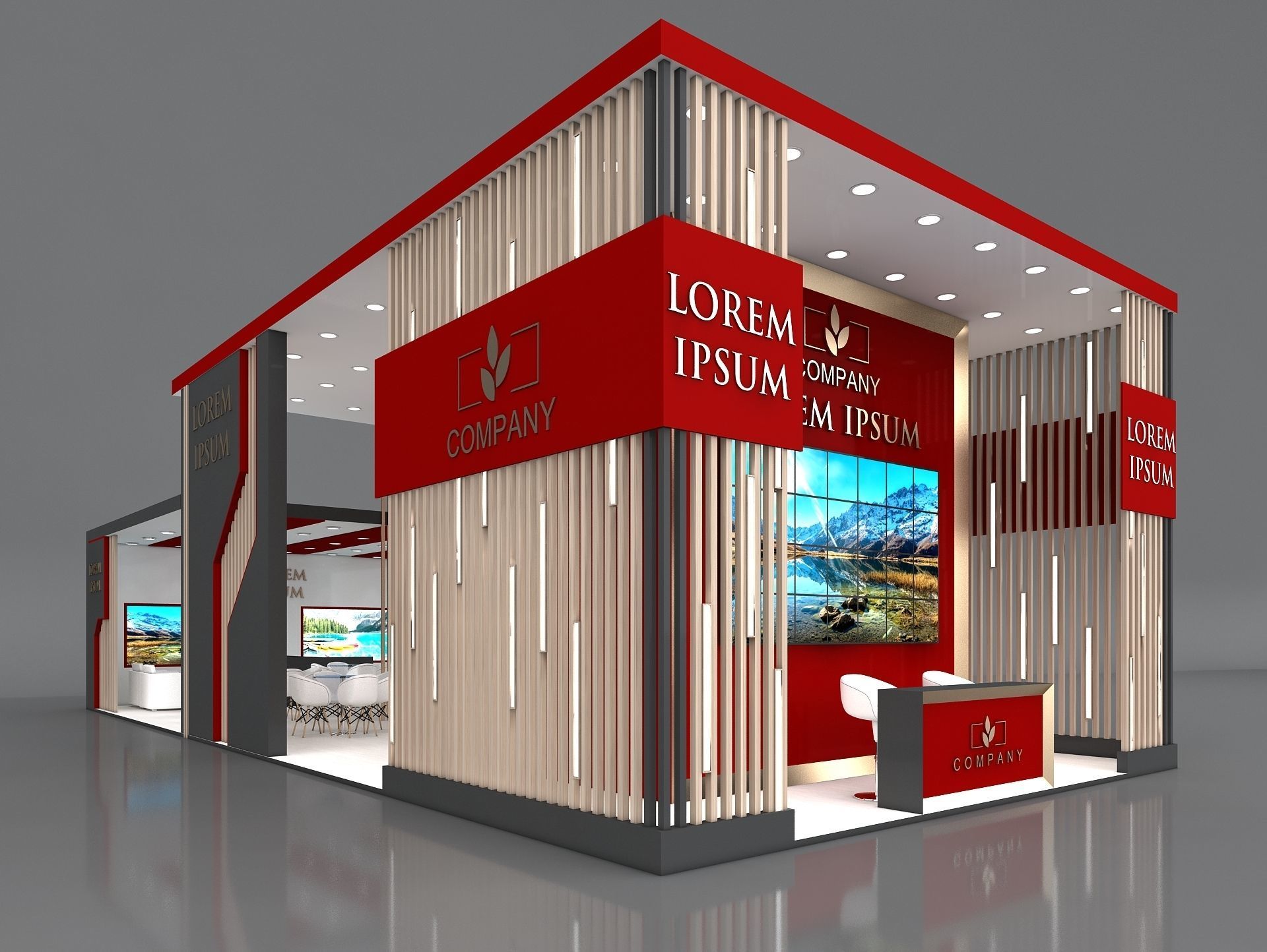 3D Exhibition Booth Stand Stall 16x7m Height 500 cm 3 Side Open 3D model_2