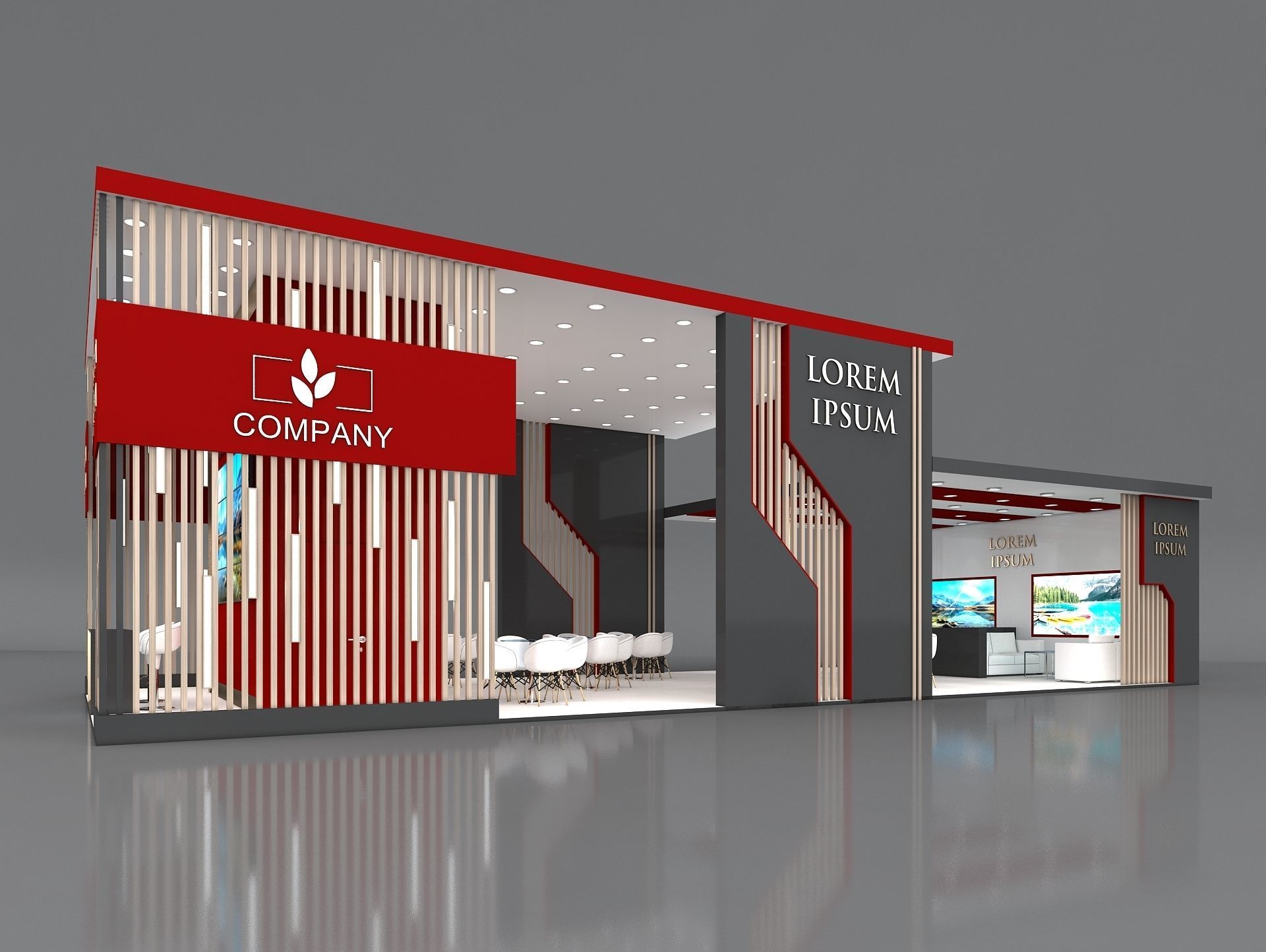 3D Exhibition Booth Stand Stall 16x7m Height 500 cm 3 Side Open 3D model_4