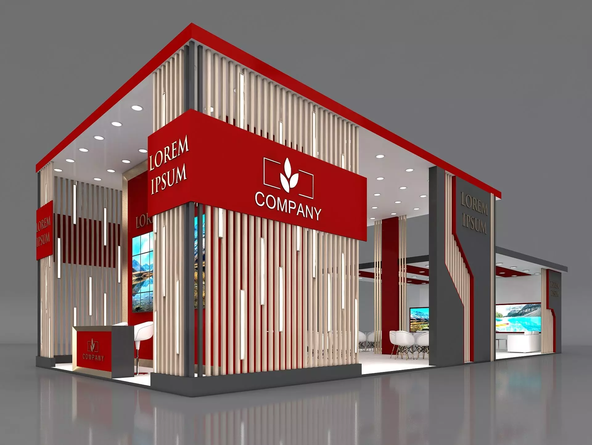 3D Exhibition Booth Stand Stall 16x7m Height 500 cm 3 Side Open 3D model_0