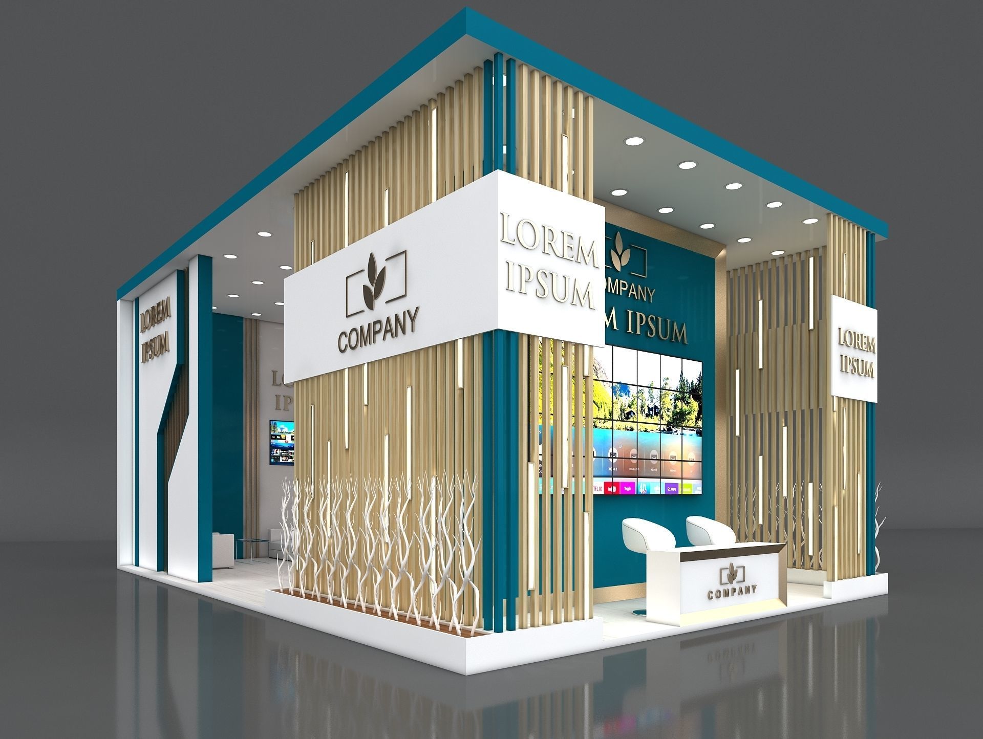 Exhibition Booth Stand Stall 10x7m Height 500 cm 3 Side Open 3D model_1