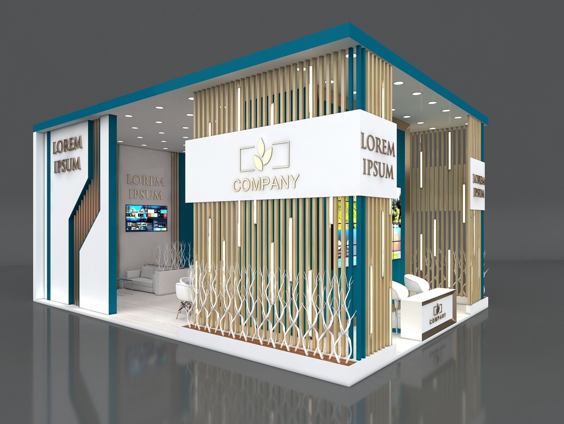 Exhibition Booth Stand Stall 10x7m Height 500 cm 3 Side Open 3D model_4