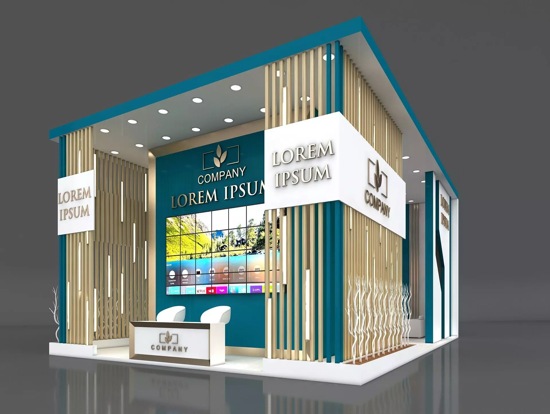 Exhibition Booth Stand Stall 10x7m Height 500 cm 3 Side Open 3D model_0