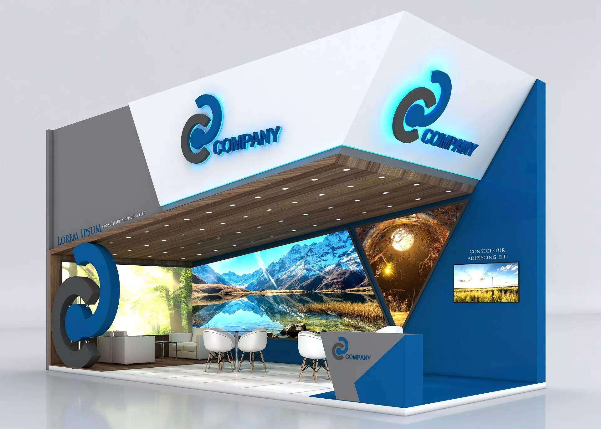 Booth Exhibition Stand Stall 9x4m Height 500 cm 2 Side Open 3D model_0