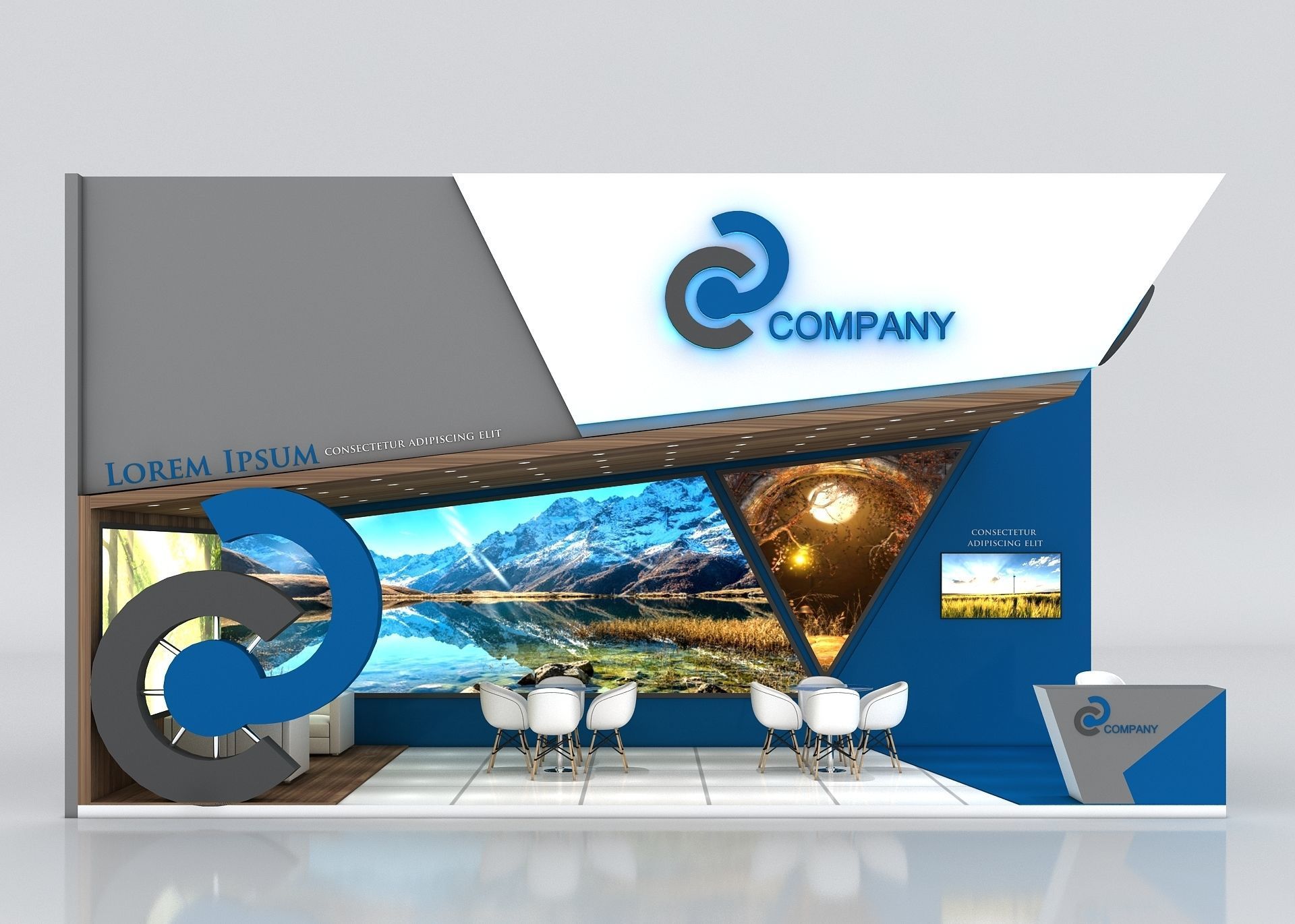 Booth Exhibition Stand Stall 9x4m Height 500 cm 2 Side Open 3D model_1