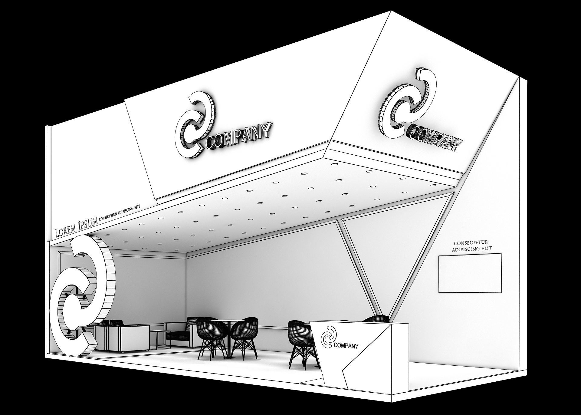 Booth Exhibition Stand Stall 9x4m Height 500 cm 2 Side Open 3D model_4