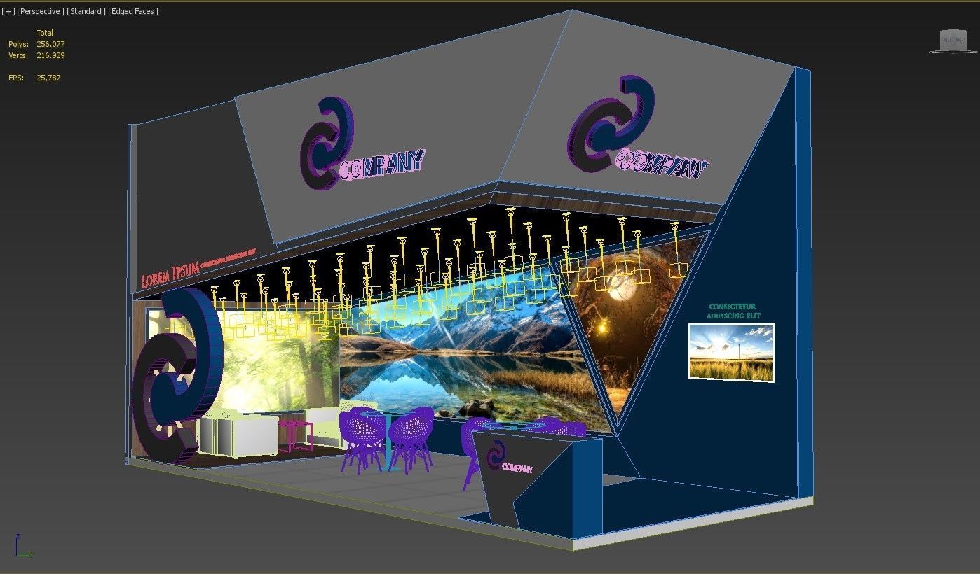 Booth Exhibition Stand Stall 9x4m Height 500 cm 2 Side Open 3D model_7