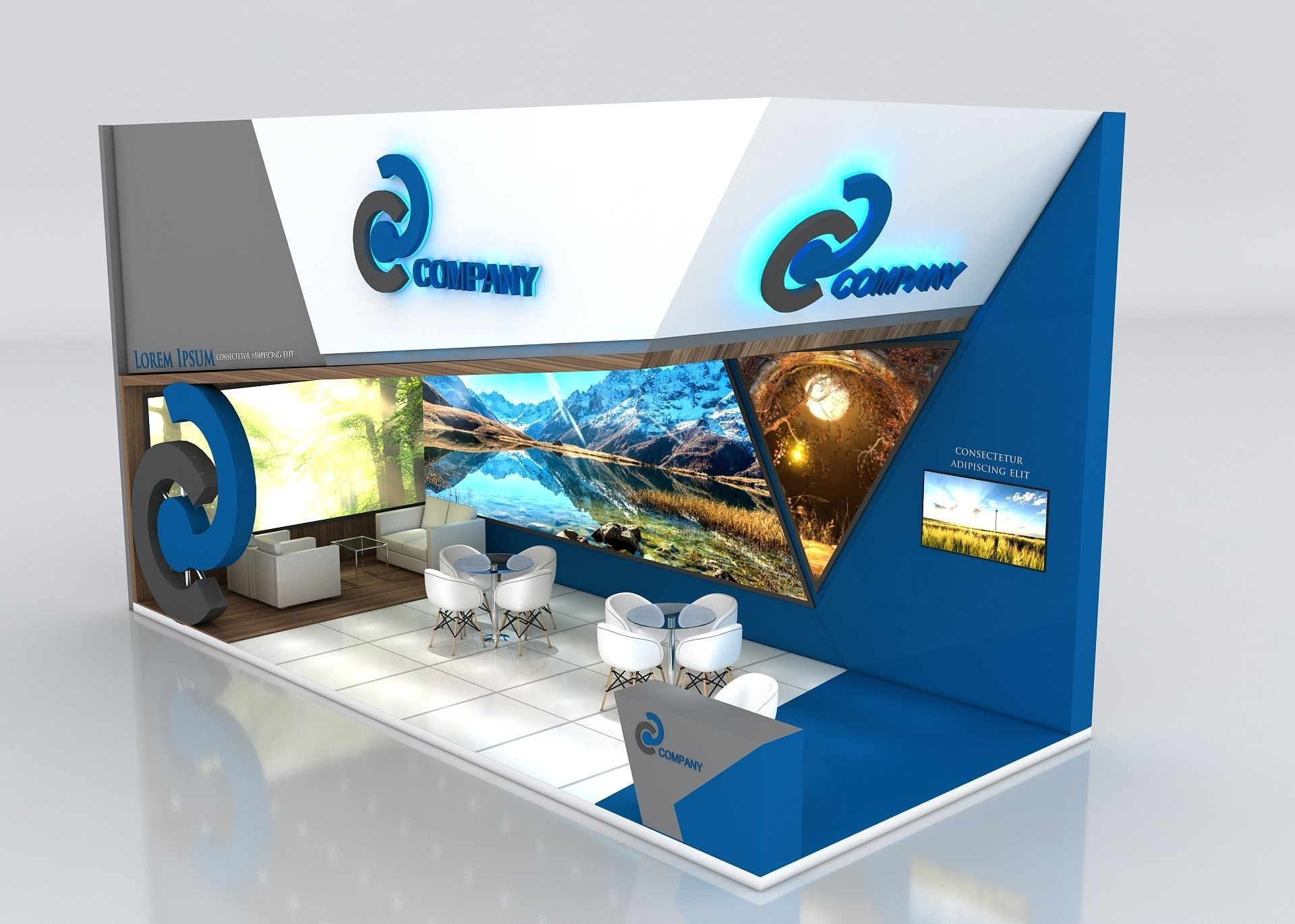 Booth Exhibition Stand Stall 9x4m Height 500 cm 2 Side Open 3D model_3