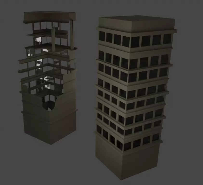 Destroyed Buildings Free low-poly 3D model_0