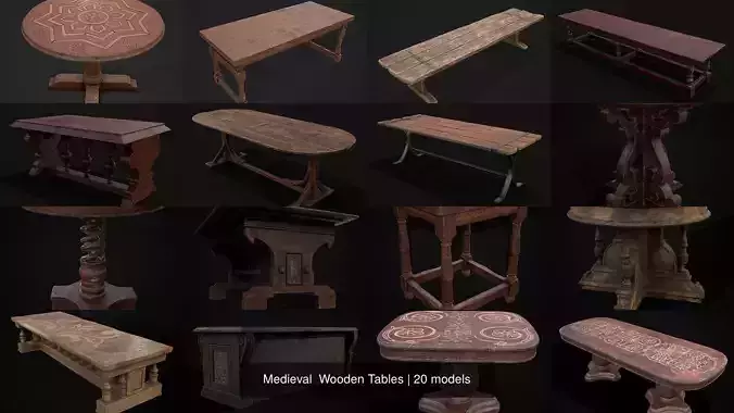 Medieval  Wooden Tables 3D Model Collection