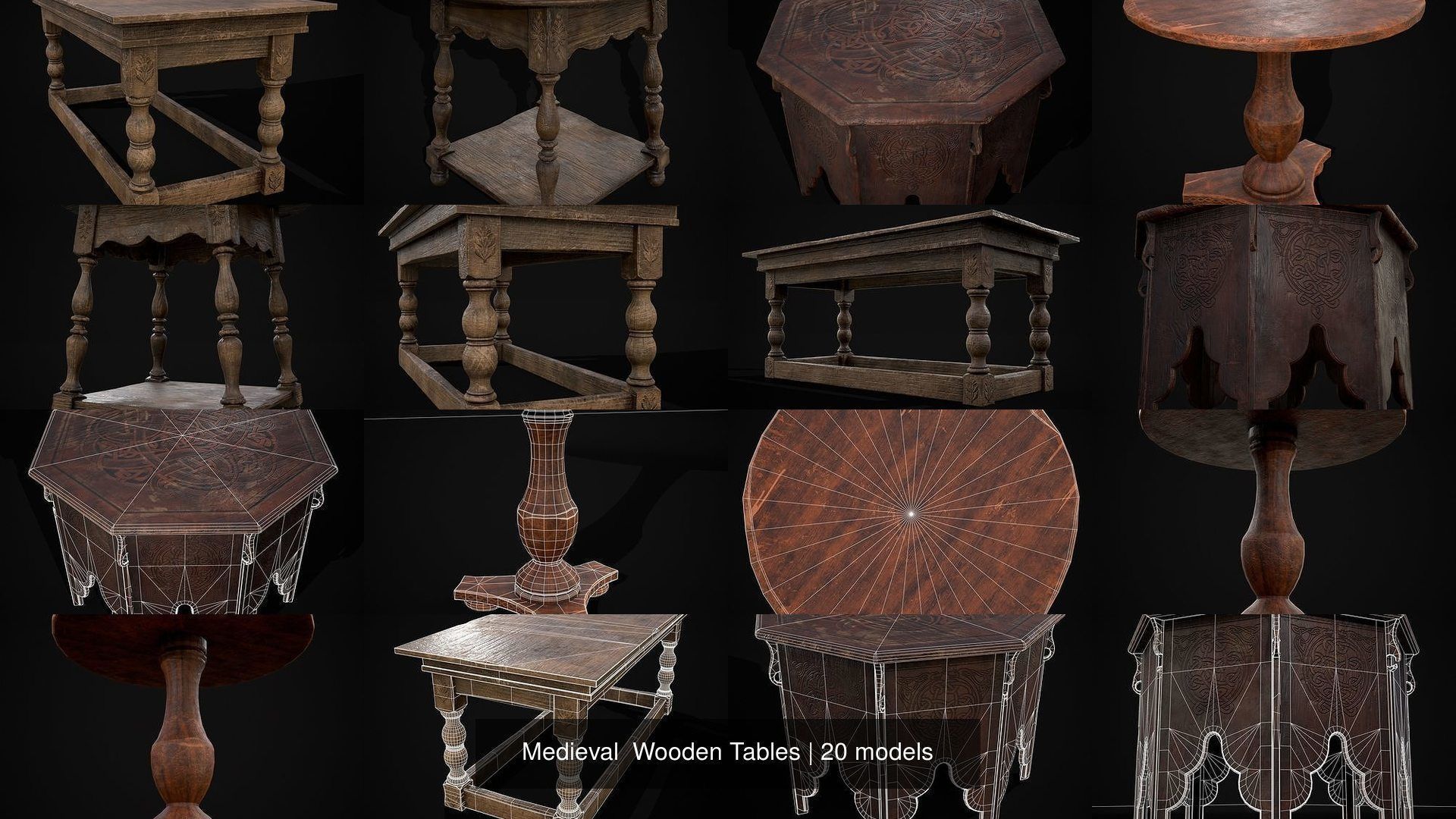 Medieval  Wooden Tables 3D Model Collection_22