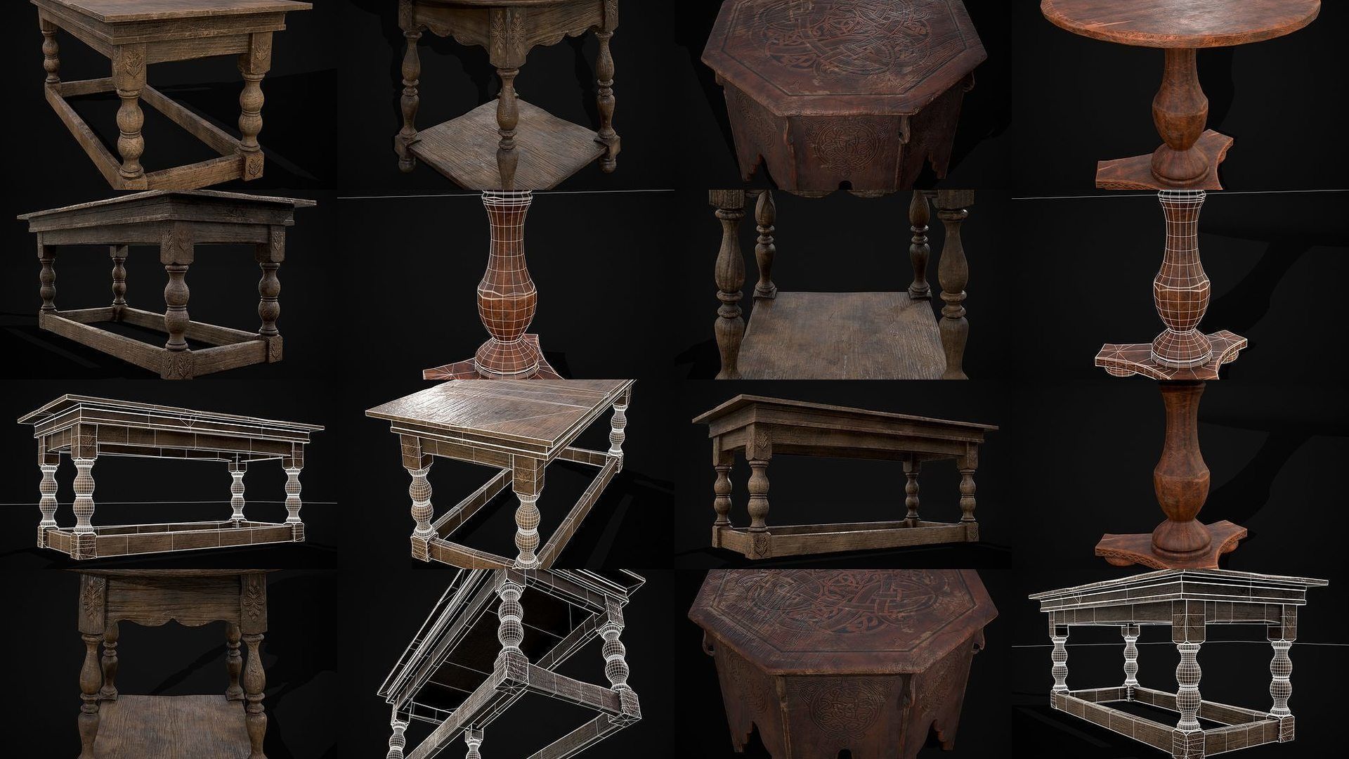 Medieval  Wooden Tables 3D Model Collection_21