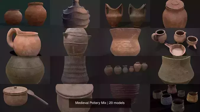 Medieval Pottery Mix 3D Model Collection